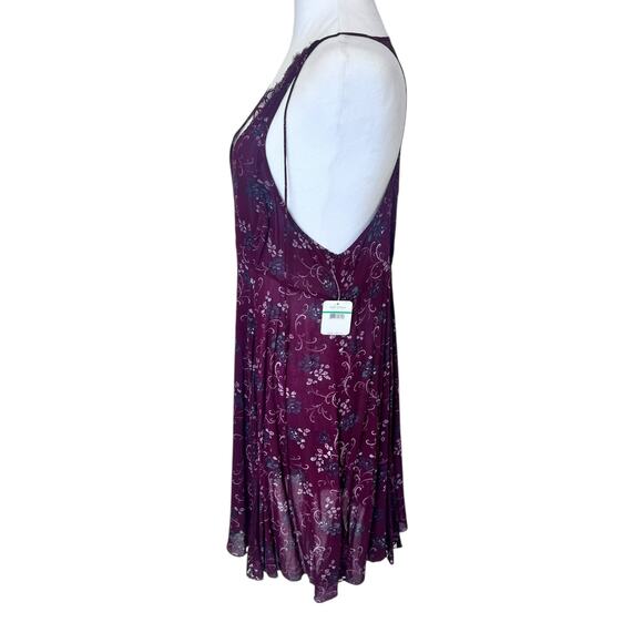 FREE PEOPLE INTIMATELY BURGUNDY LACE FLORAL PRINT SHEER DRESS NIGHTGOWN NWT LG - Picture 4 of 15